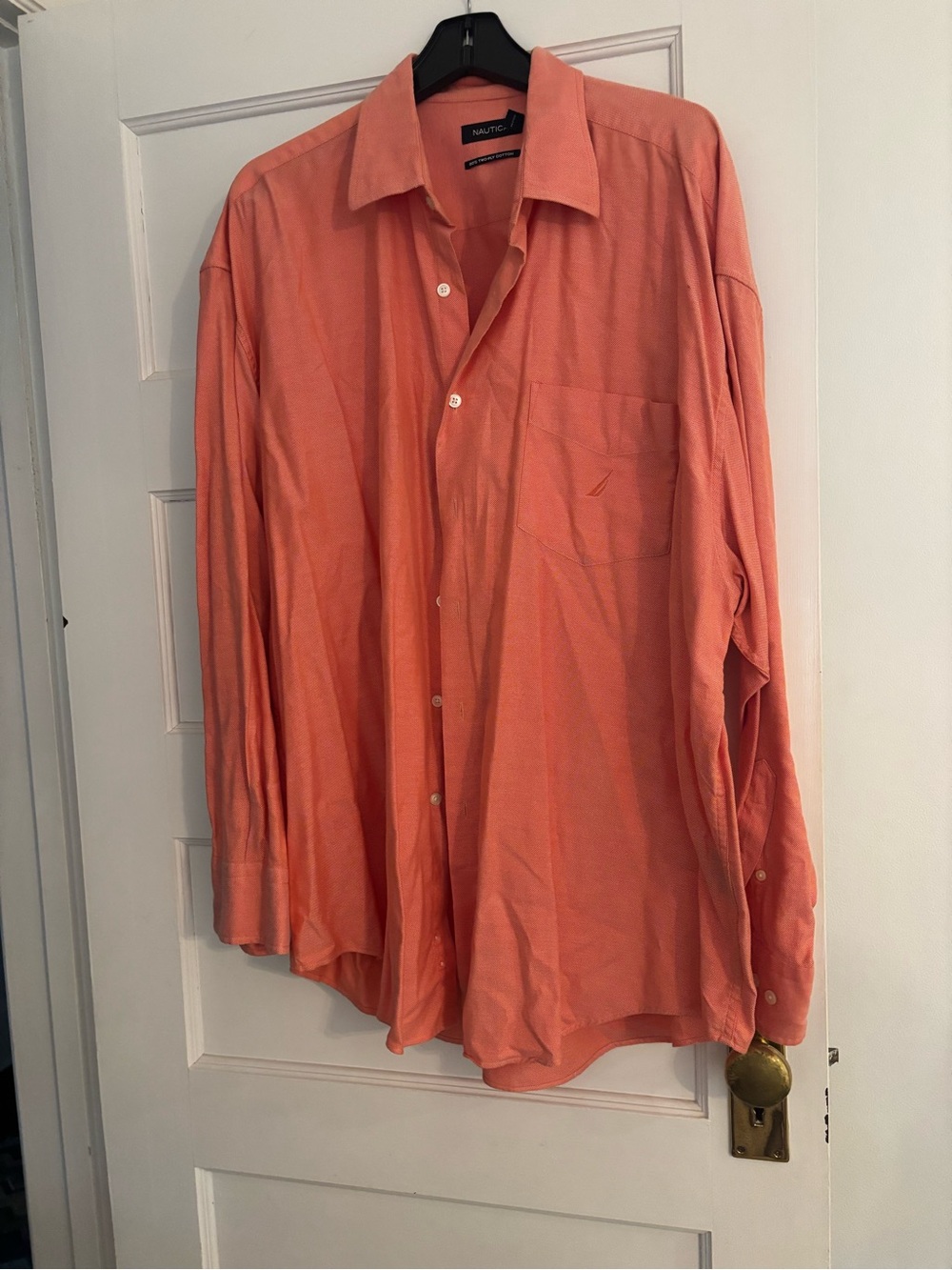 Nautica Men’s Coral/Salmon Long-Sleeve Button-Down Shirt